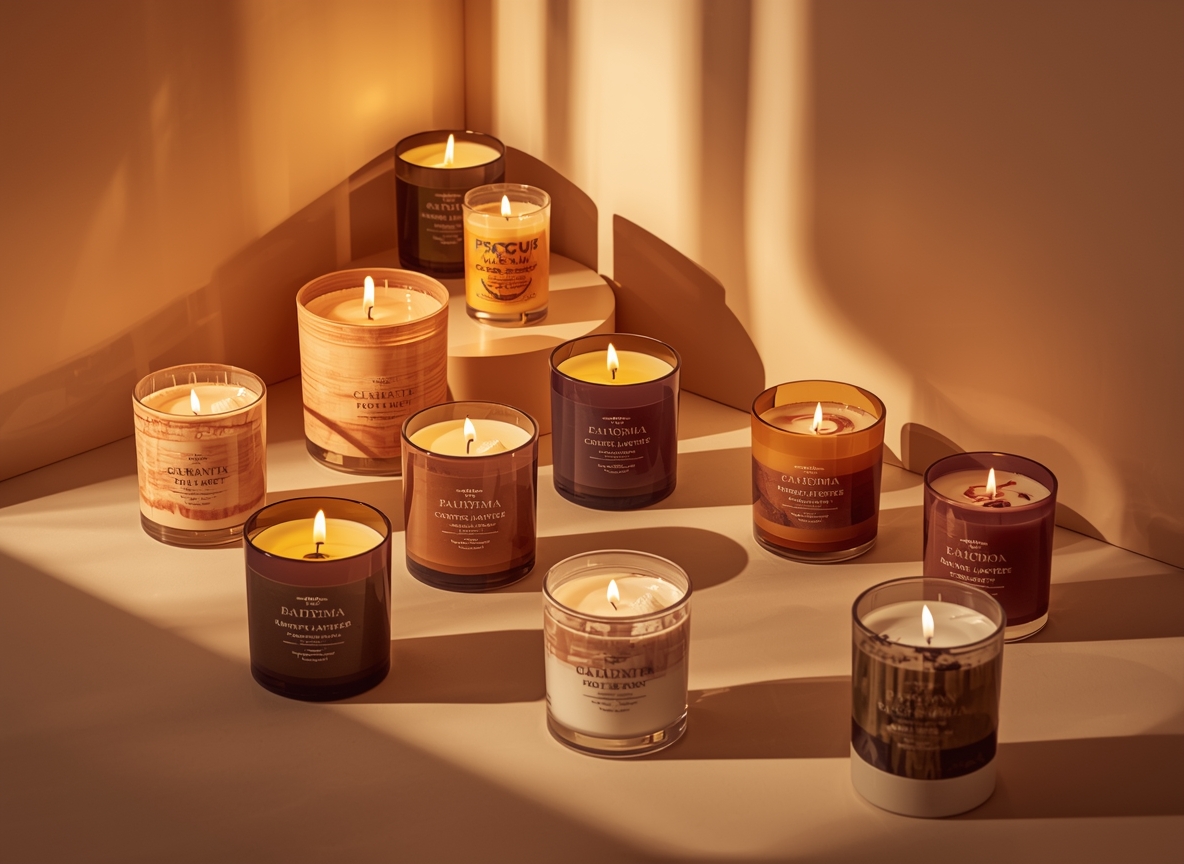 Multiple Wildnecknatural candles arranged showing scent layering concept